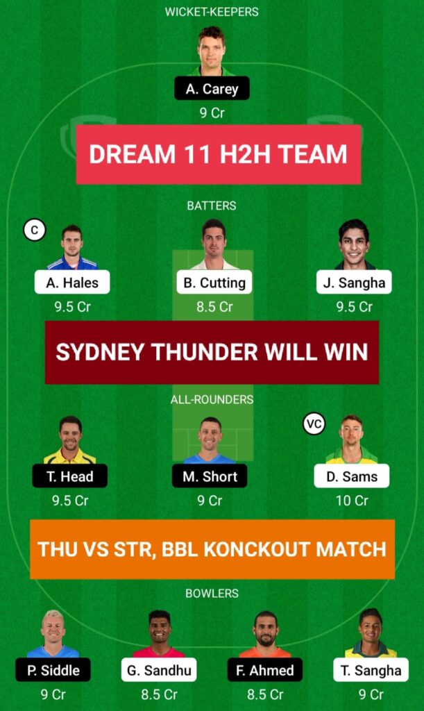 THU vs STR Dream 11 H2H Team Prediction