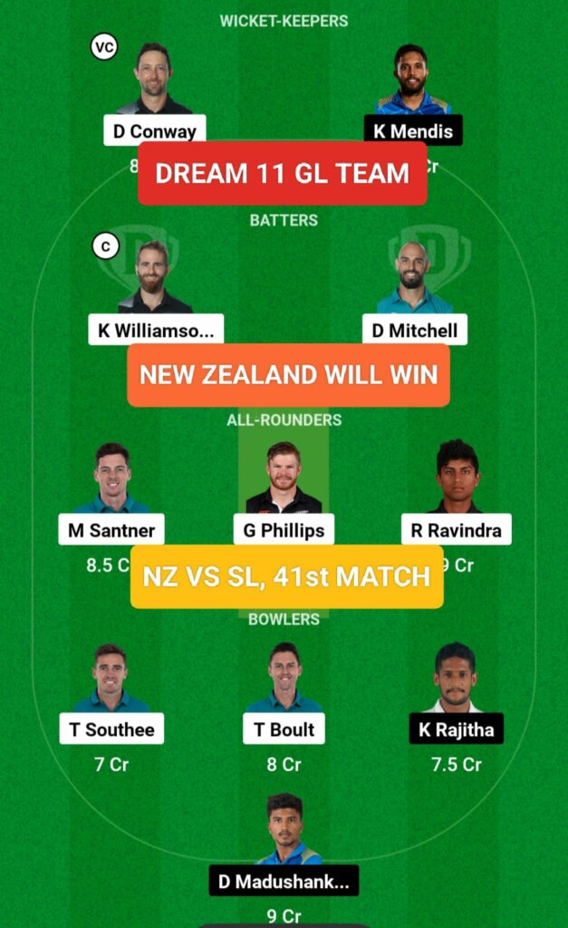 NZ vs SL Cricket World Cup 41st Match GL Team