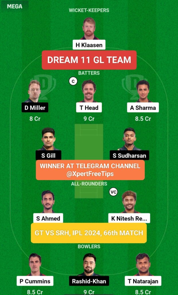 SRH vs GT Dream 11 Prediction GL Team